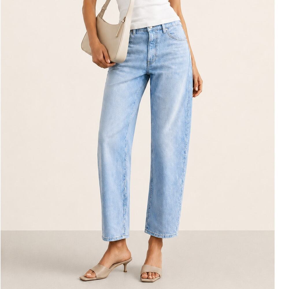 AYR The Knockout Barrel Leg Jeans Size 25 Mid Rise Cropped Light Blue Denim